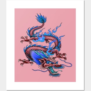 Chinese Red Good Fortune Dragon Mythical Creature Posters and Art